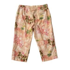 Larry Levine Woman's Plus Size Stretch Cream Pink Floral Cropped Pants Size 22W